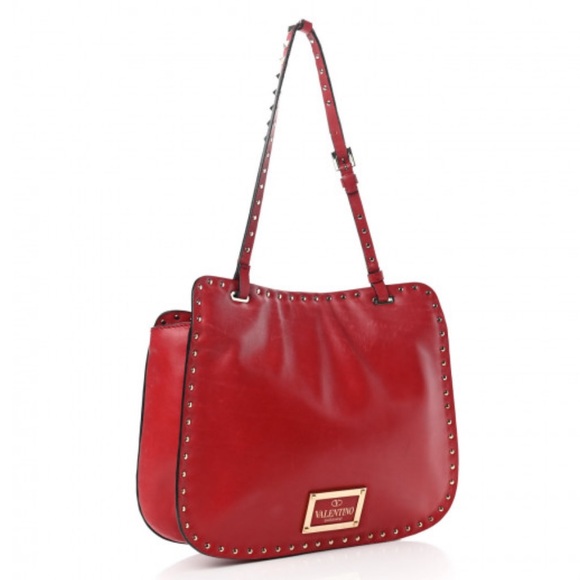 VALENTINO GARAVANI Vitello Rockstud Shoulder Satchel Red Nappa Leather Bag - Picture 3 of 16